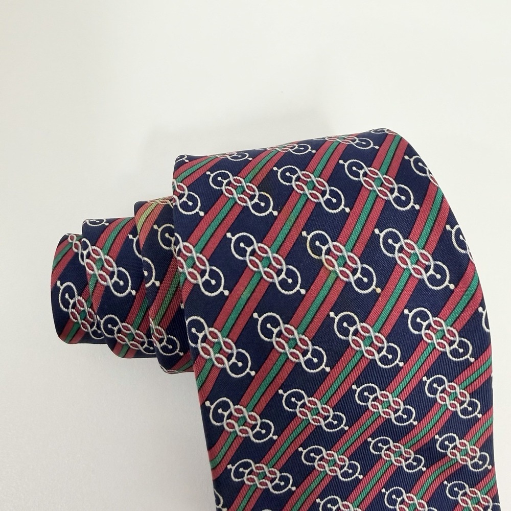 Hermes Men's Tie Chain Link Nautical Striped Navy/Red/Green 984 SA Silk 3" x 55" - Picture 6 of 9